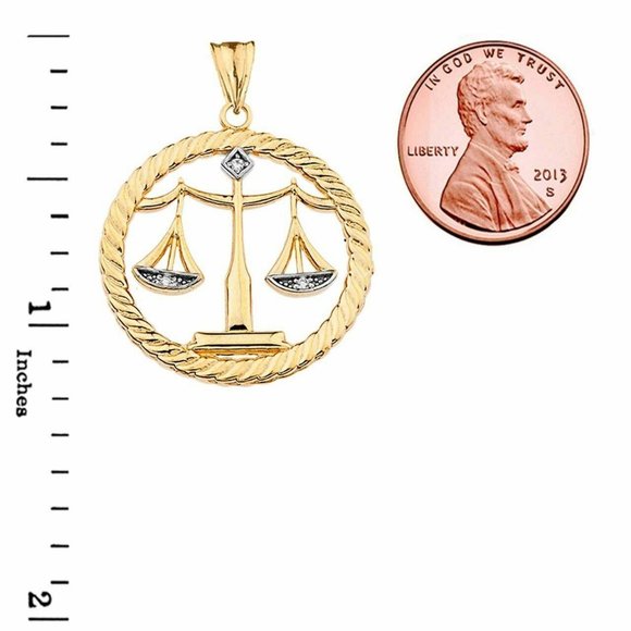 10k Real Gold Diamond Scales of Justice Pendant
